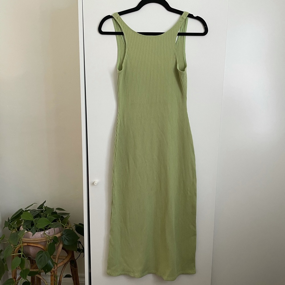 Reformation Green Ribbed Midi Dress